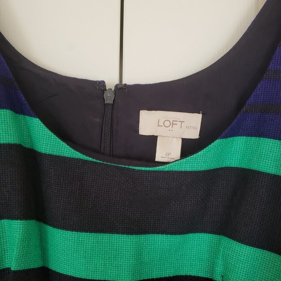 Loft Sleeveless Striped Blue Greed Dress - 6P Size - Picture 9 of 13